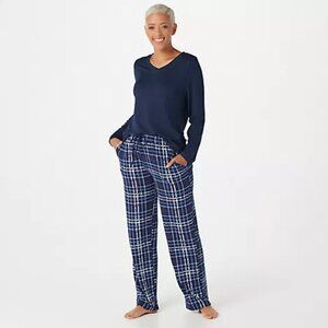 Carole Hochman Dottie Plaid Marshmallow Jersey Pajama Set -Navy -XL - NIP FLAW